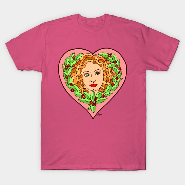 Pretty Pink Valentine Heart Wreath T-Shirt by Julia Moon